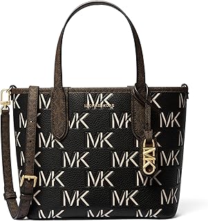 Michael Michael Kors Women's Black Brown Leather Monogram Tote Eliza XS, Black/Brown, Medium