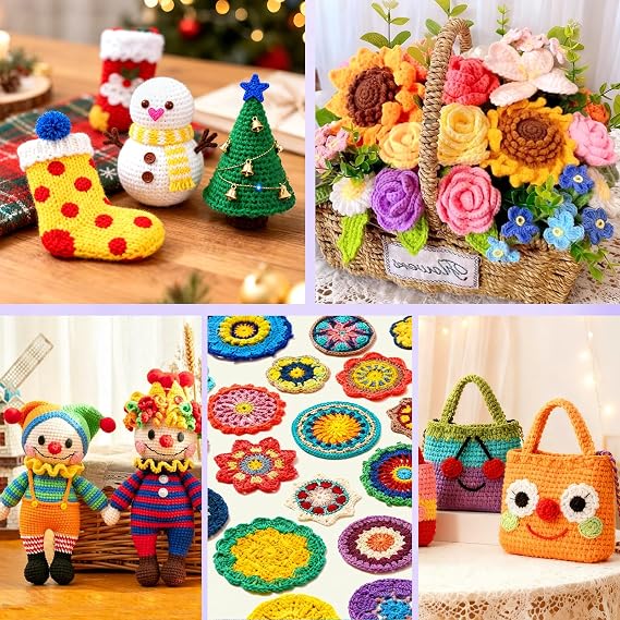 Crochet Kit, 1600 Yarns 35 Colors Acrylic Yarn Skeins, 53 PCS Crochet Hook Accessories and A Storage Bag, Yarn for Crocheting Suitable for Knitting, Knitting Kit Gift for Adult and Beginner, Black