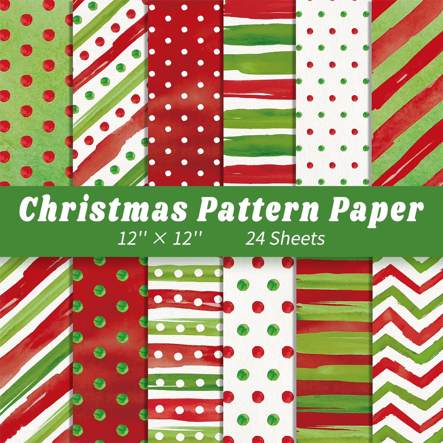 24 Sheets Christmas Pattern Paper 12'' × 12'' Double-Sided Christmas Scrapbook Craft Origami Paper Red Green Decorative Decoupage Cardstock for Xmas Holiday DIY Card Making Scrapbook Decoration