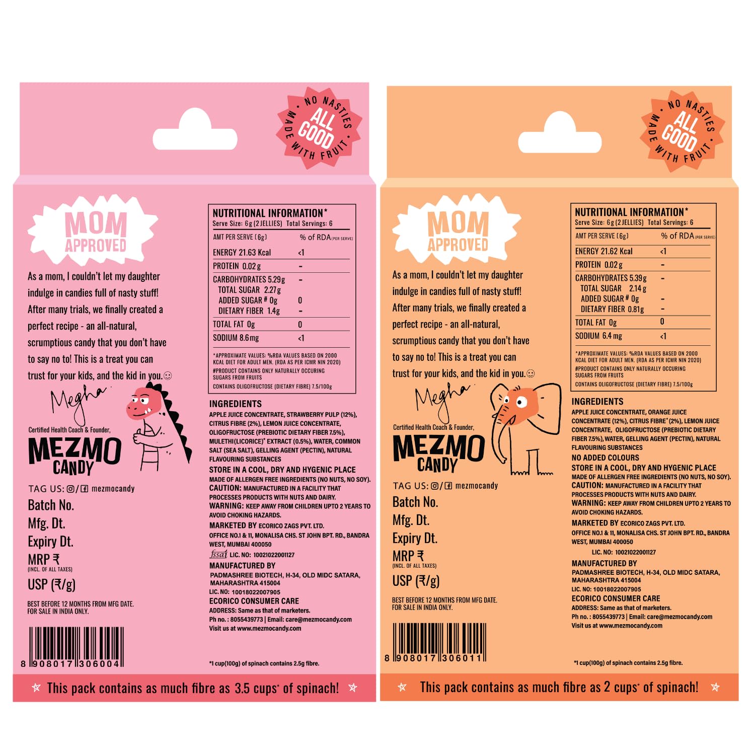 MEZMO soft jelly healthy n yummy candy with natural fruit sugar 120gms 36 jellies (Pack of 3) - Very Strawberry & Tangelo Orange 1