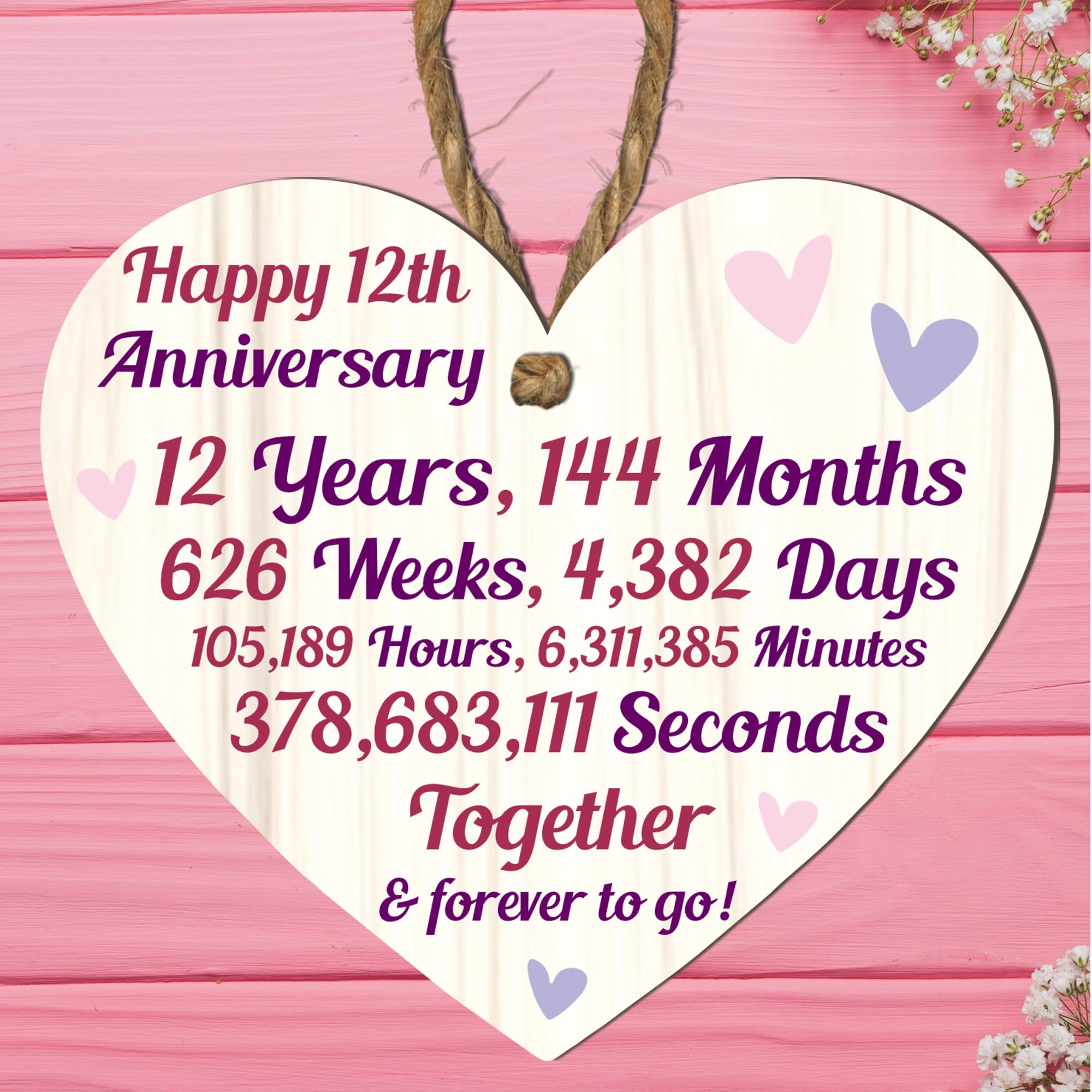 12th Anniversary Wooden Heart Plaque – Personalised Keepsake Gift for Grandparents, Parents, Him or Her – Rustic Charm, 10cm x 9cm (12th Anniversary, Large: 23 cm (H) × 20 cm (W))