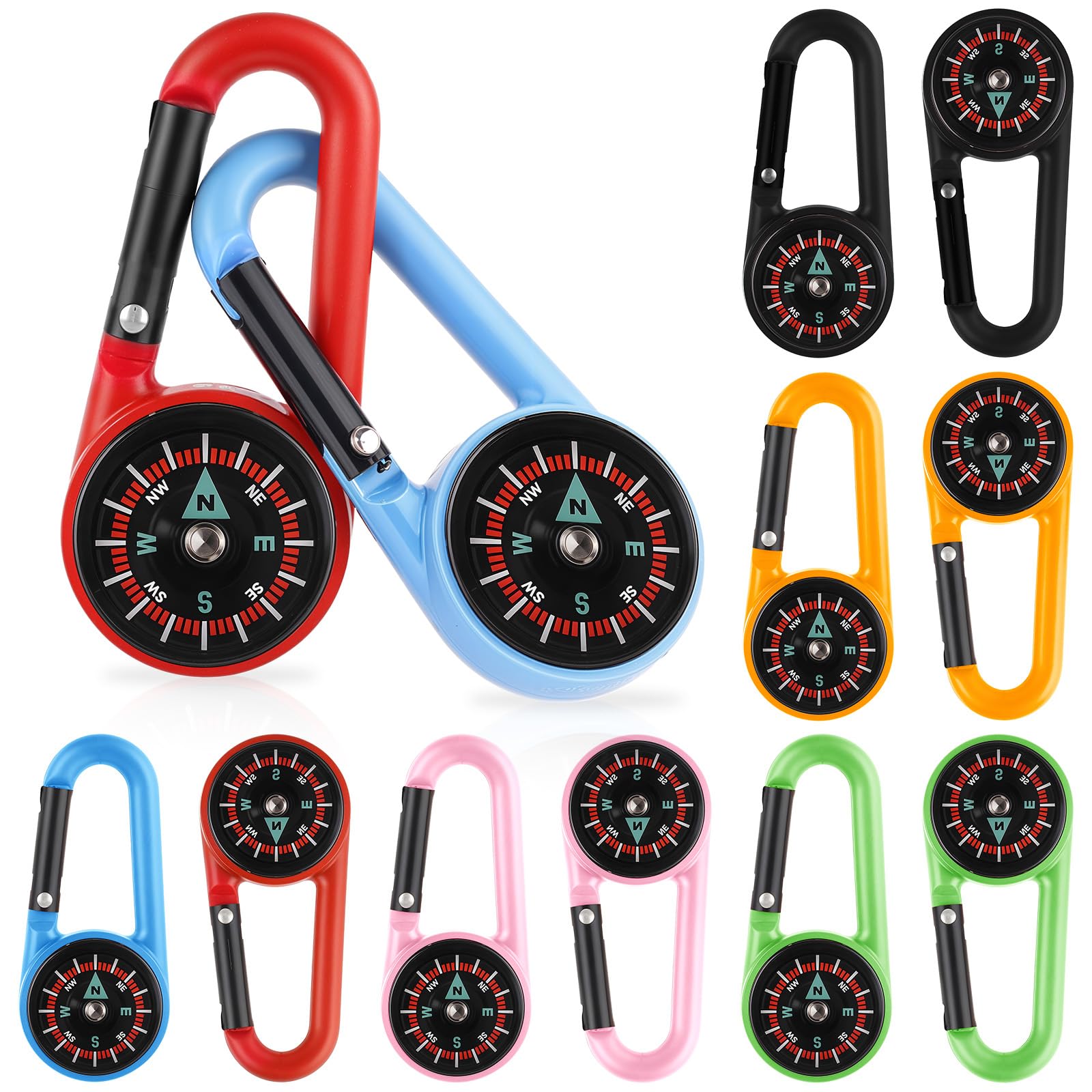12 PCS Compass Keychain Small Pocket Magnetic Keychain Compass Colorful Survival Hiking Mini Compasses for Outdoor Camping Hiking