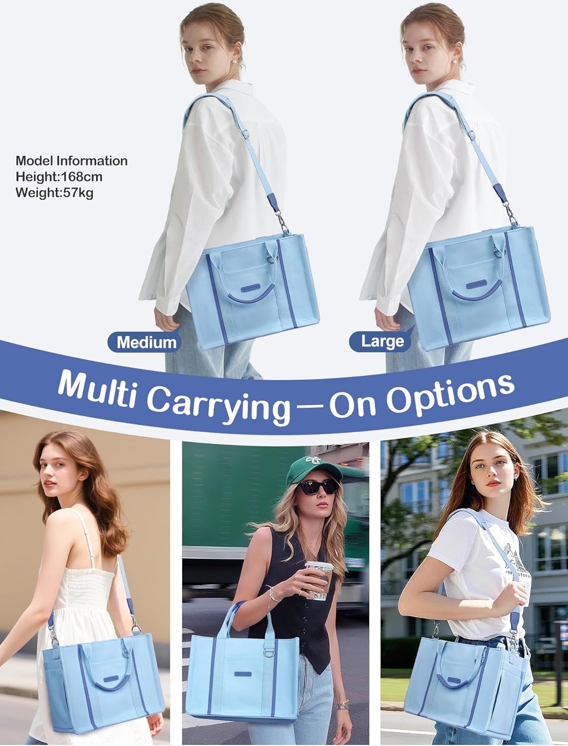 BESBESME Women’s Canvas Tote Bag with Zipper and Compartments – Multi-Pocket Laptop Work Crossbody Shoulder Tote Purse - Image 5