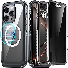 AMILIFECASES for iPhone 16 Pro Case Magnetic, Fit for Magsafe, [Built-in 9H Tempered Glass Screen Protector + Privacy Screen Protector] 360 Full Body Bumper Clear Back Case for iPhone 16 Pro - Black