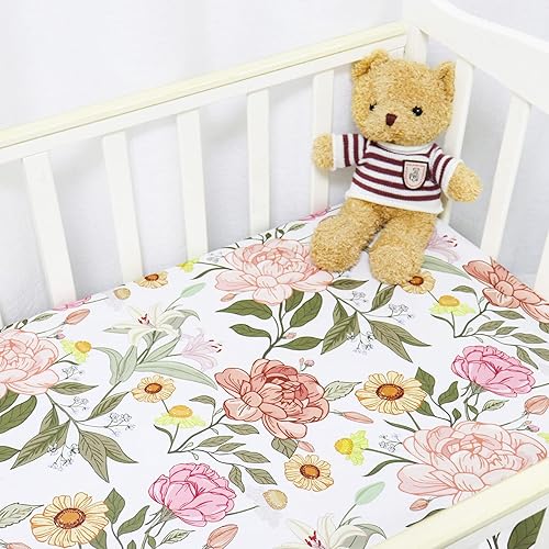 Miniatura 29 de Sábanas de cuna para niña y niño, sábana bajera ajustable para colchones estándar de cuna y de niño pequeño, ultra suaves y transpirables, sábanas