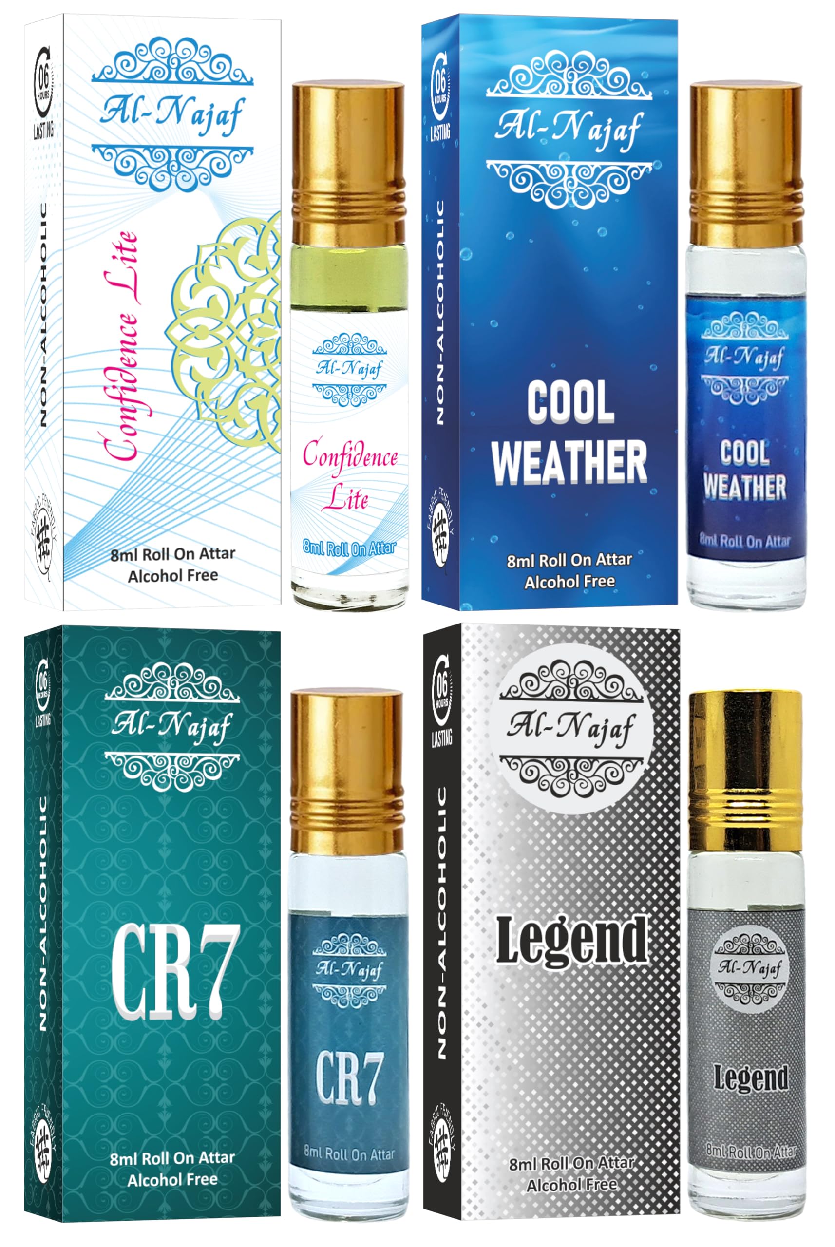 8ML ROLL ON ATTAR | CONFIDENCE LITE | COOL WEATHER | CR 7 | LEGEND | COMBO OF 4