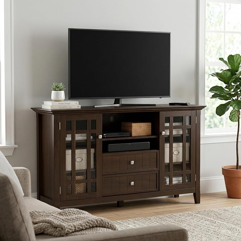 SIMPLIHOME Bedford 53" Wide Solid Wood TV Stand in Brunette Brown image 2