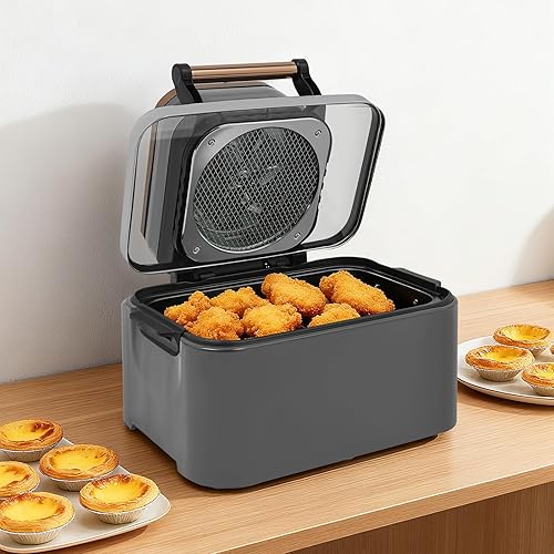 Miniatura 4 de Freidora de aire gris plateado de 12.68 cuartos de galón con ventana de vidrio visible, horno freidora de aire eléctrico familiar grande de 1700 W,