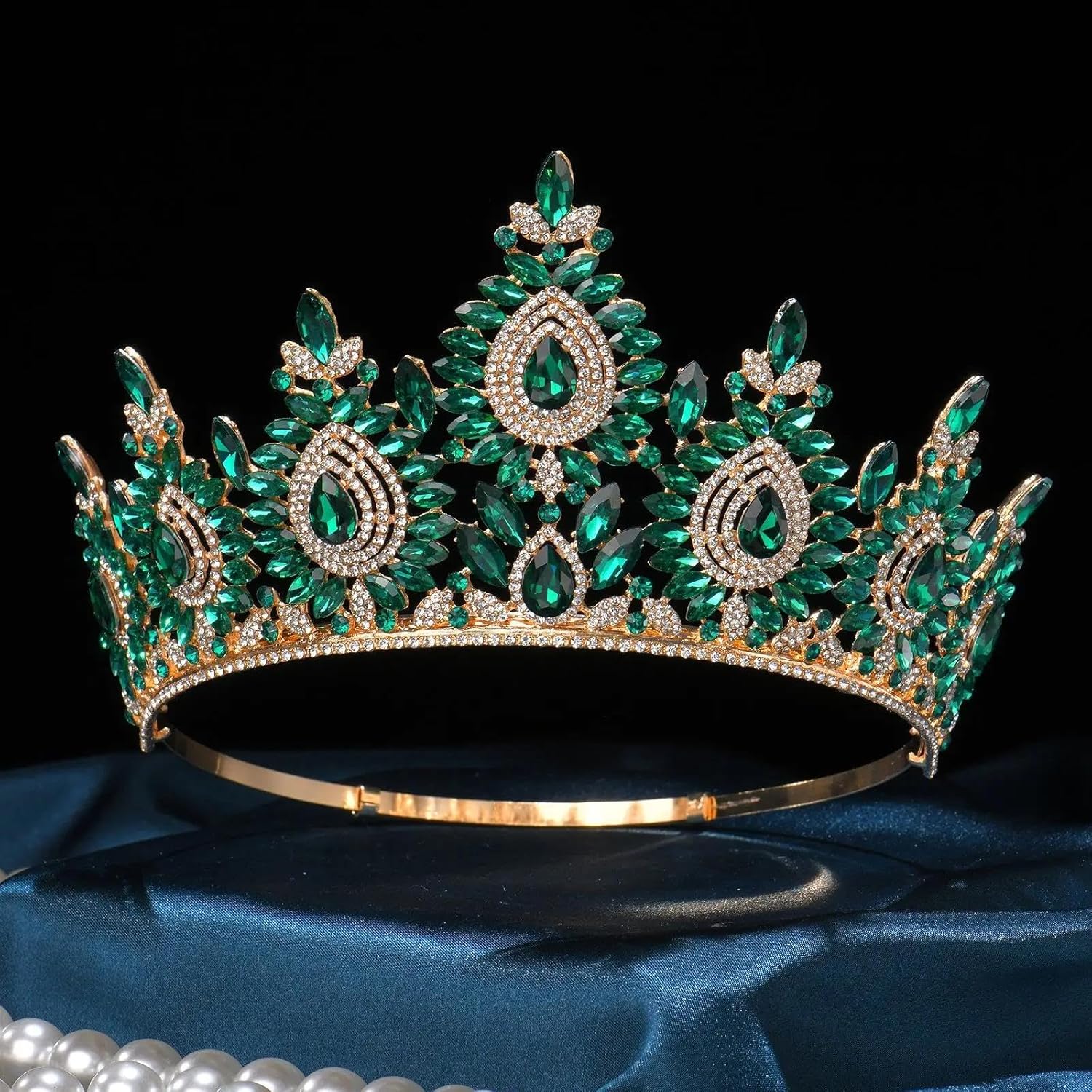 Large Classic Crystal Tiara Crown For Women Round Rhinestone Queen Princess Headpiece Bridal Wedding Prom Hair Accessories