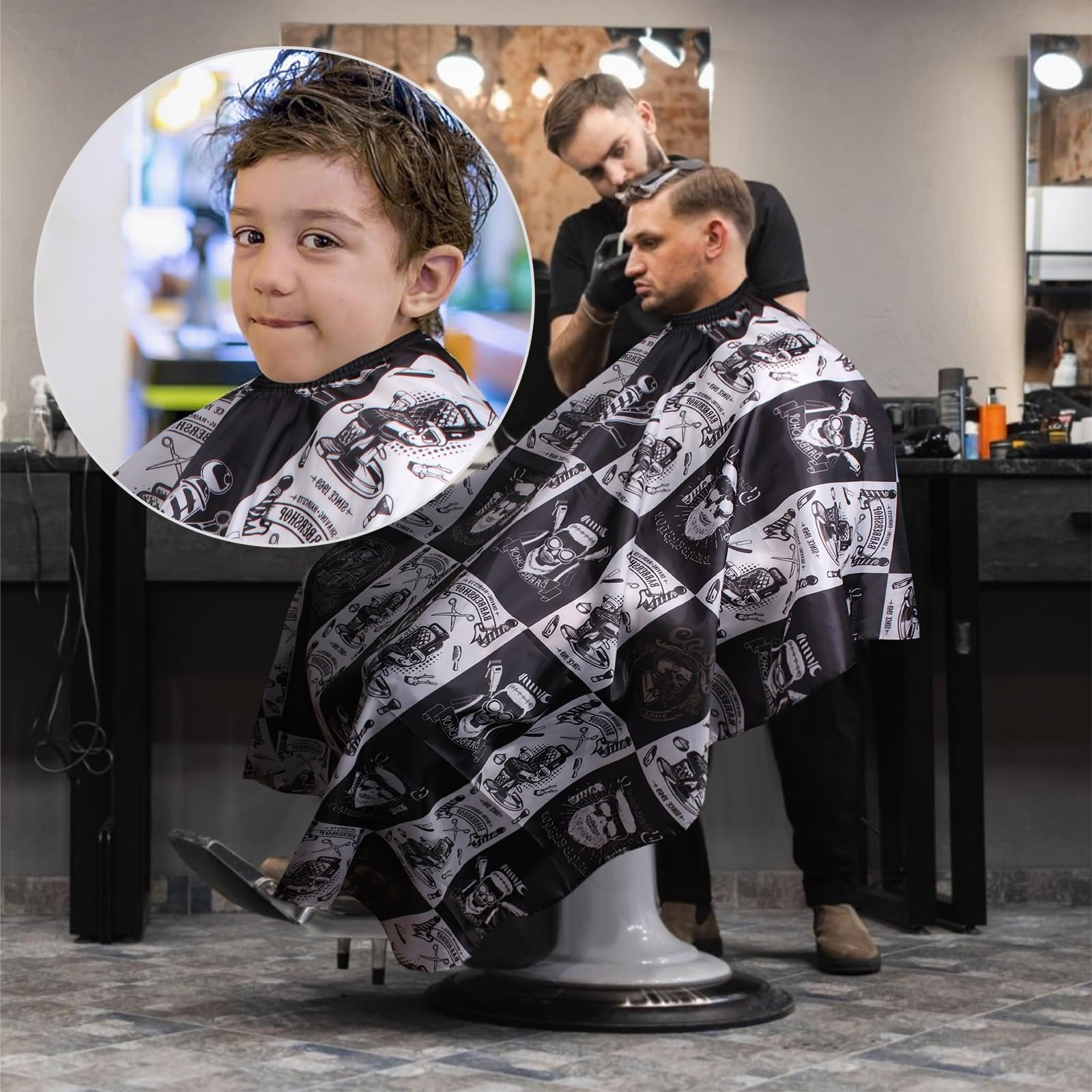 Capa de corte de pelo impermeable para hombres – Capa de salón con tira para el cuello y cepillo de peluquero – Juego de 5 piezas (64 x 56 pulgadas) 9