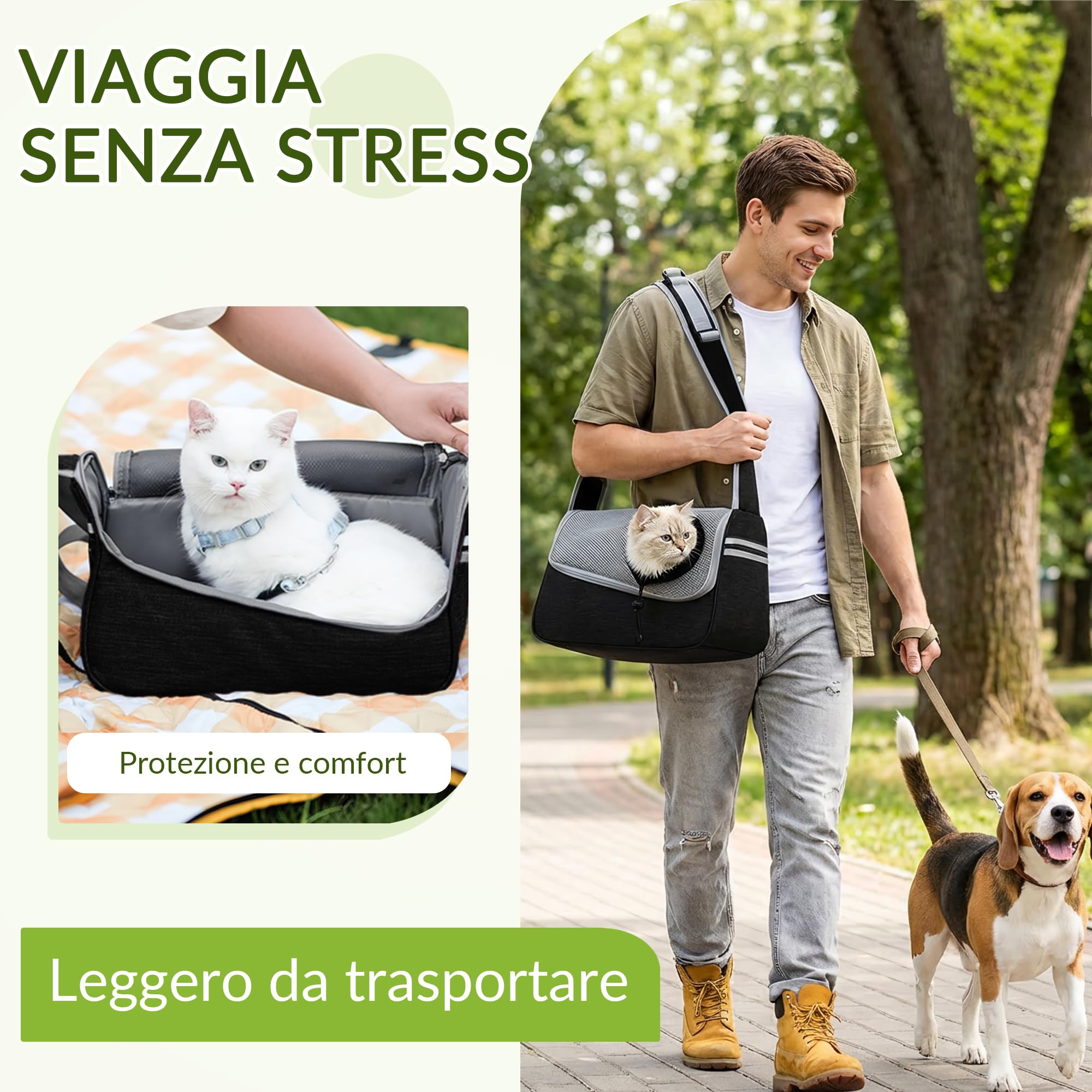ALLSOPETS Borsa per Cani Piccoli e Gatti – Marsupio per Cani Traspirante per Cuccioli con Tracolla Regolabile e Tasca Laterale, Trasportino da Viaggio e Campeggio (Grigio Nero)