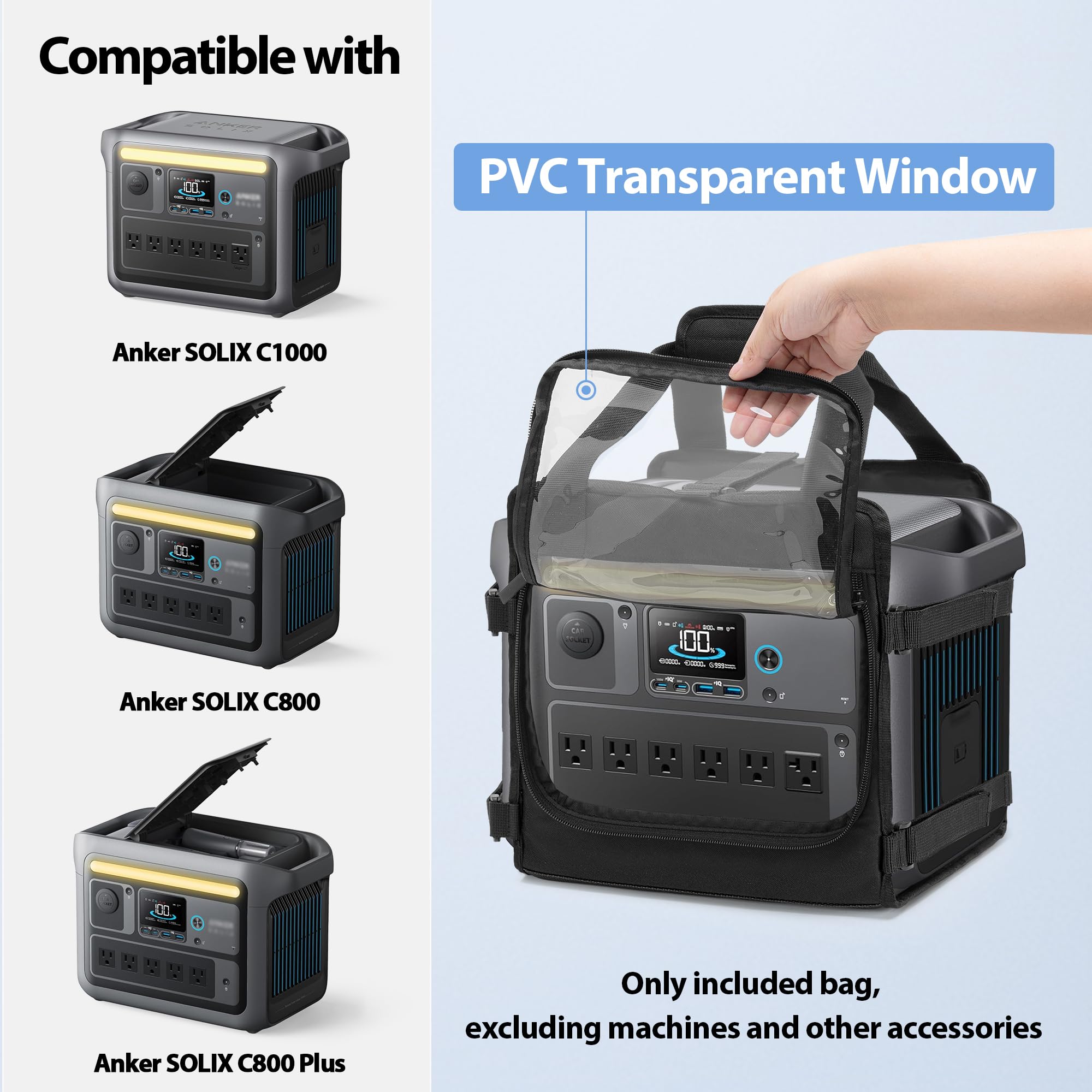 Trunab Tasche Kompatible mit Anker SOLIX C1000/C800 Plus/C800, Tragbare Powerstation Tragetasche mit Kratzfester und Rutschfester Unterseite