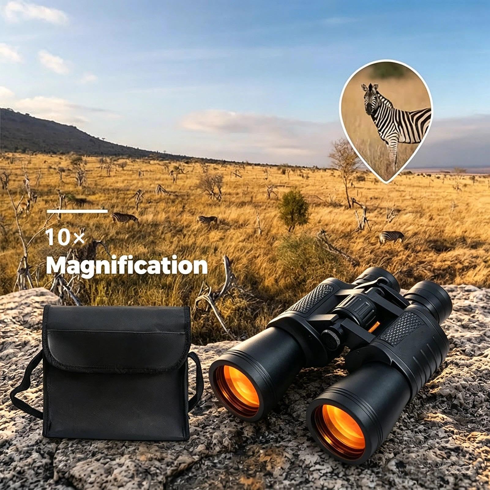 Jumelles grossissantes x 10 avec objectif de 50 mm avec prisme BAK4, compactes et légères pour observation des oiseaux, chasse, voyage, tourisme, concert