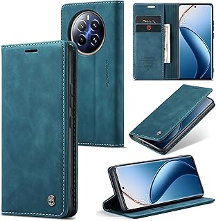 Phone Case Luxury PU Leather Design 2 Flip Cover Card Slot Holder Cover Compatible with Realme 12 Pro/Realme 12 Pro Plus/Realme P1 Pro (Blue)