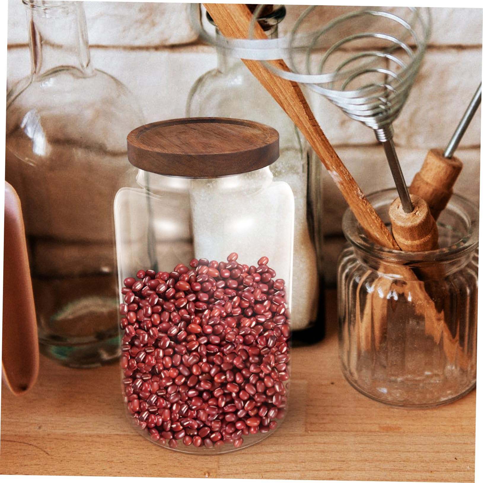 DOITOOL Vorratsdose Luftdicht und Feuchtigkeitsbeständig 2,8l Glas mit Holzdeckel für Küche und Aufbewahrung von Getreide Mehl und Lebensmitteln