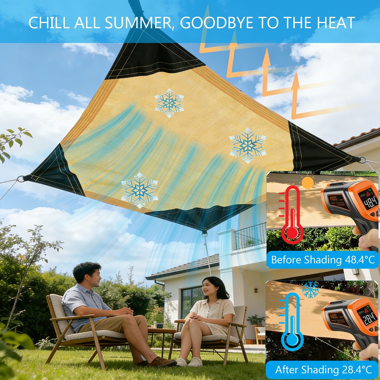 Generico Tenda Parasole, Protezione UV al 90%, Tessuto Traspirante con Occhielli e Corda, Tenda da Giardino per Esterni, Cortile, terrazza, Prato, Patio, Piscina, Beige, 4x6 m