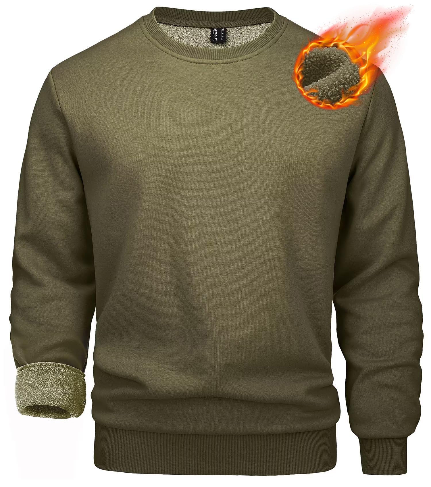 MAGCOMSEN Pullover Herren Warm Winter Gefütterte Sweatshirts Fleece Sweater | Rundhals Pulli, Ohne Kapuze, Hochwertiger Fleece-Futter,Warm Weich, Langarm Für Winter Herbst Arbeit&Outdoor Sport&Freizeit