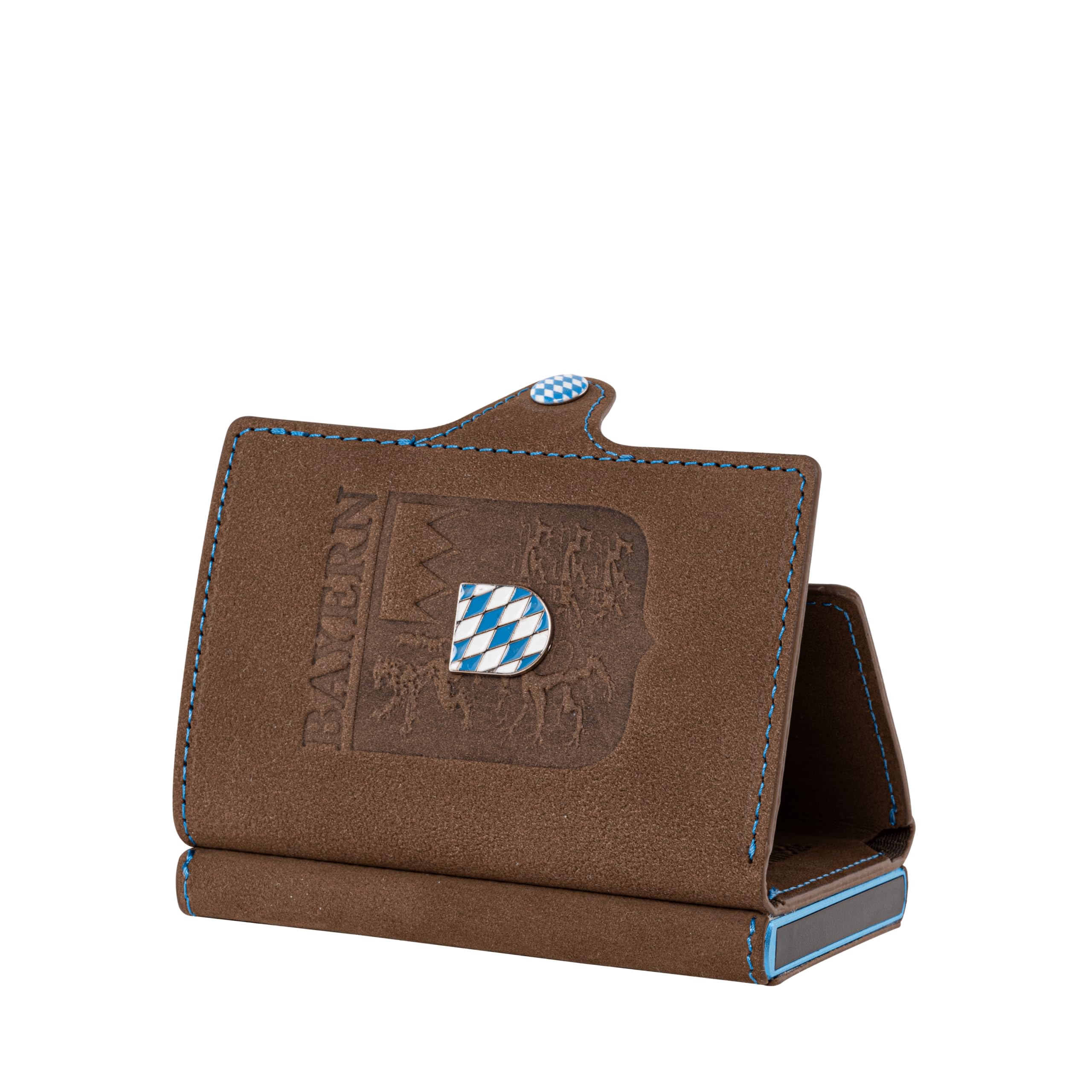 Bayern Smart Wallet Echtleder – Pop-Up Kartenetui mit Bayern Prägung, Wappen Emblem, RFID-Schutz, Münzfach & Scheinfach, personalisierbar, inkl. Geschenkbox