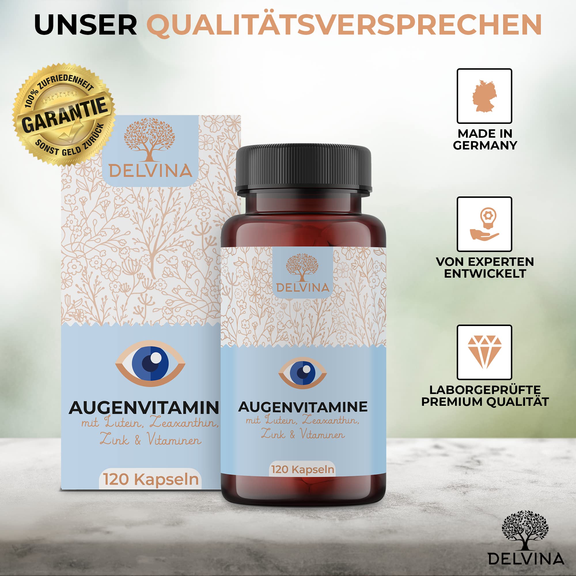 Augenvitamine Hochdosiert - 120 Kapseln - Lutein Zeaxanthin Hochdosiert mit Beta Carotin, Lycopin, Vitamin A, Vitamin C, Vitamin E, Vitamin B2, und Zink - 100% Natürlich und Vegan - 4 Monate Vorrat
