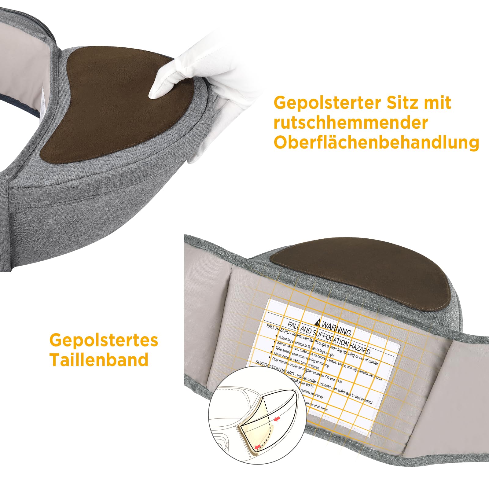 GAGAKU Ergonomico Hipseat Marsupio Seggiolino per bambini a vita leggera sgabello 0-36 mesi poliestere neonato - Grigio