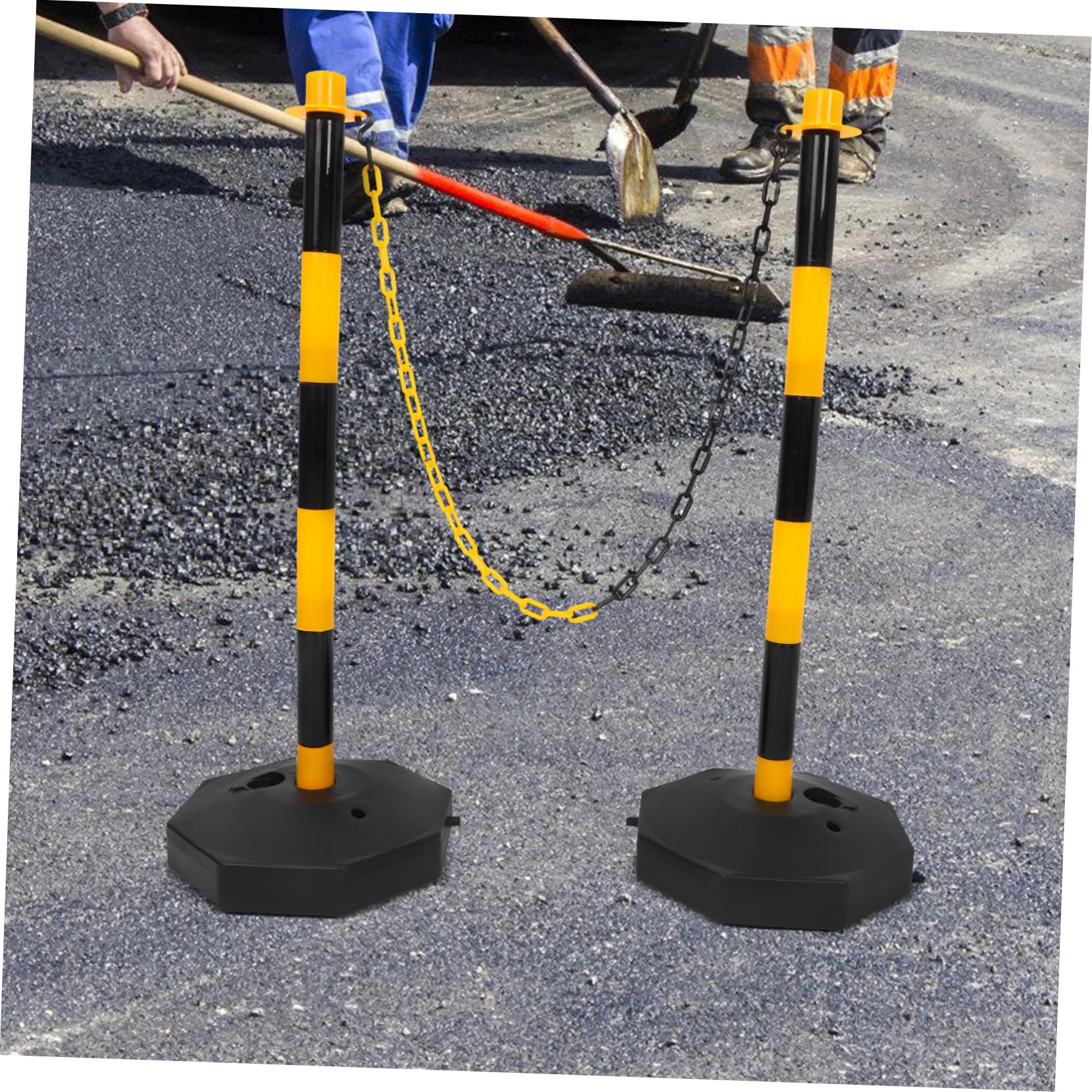 Cabilock Poste de Seguridad Vial Rellenable con Base Desmontable y Portátil para Control de Accesos Estacionamientos y Gestión de Instalaciones Postes Negros y Amarillos Cadenas Ganchos de