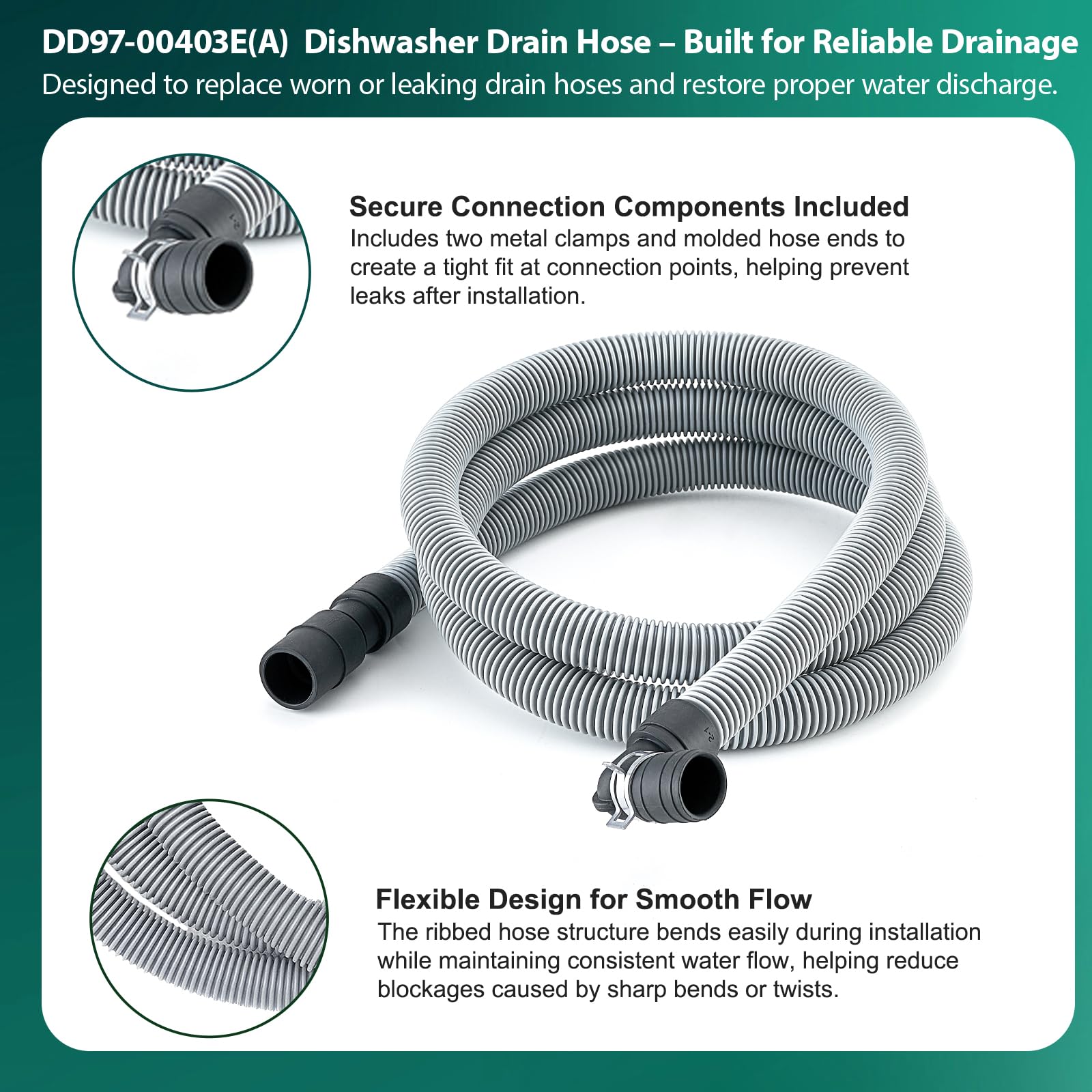 DD97-00403A Assy Manguera de desagüe, compatible con lavavajillas Samsung