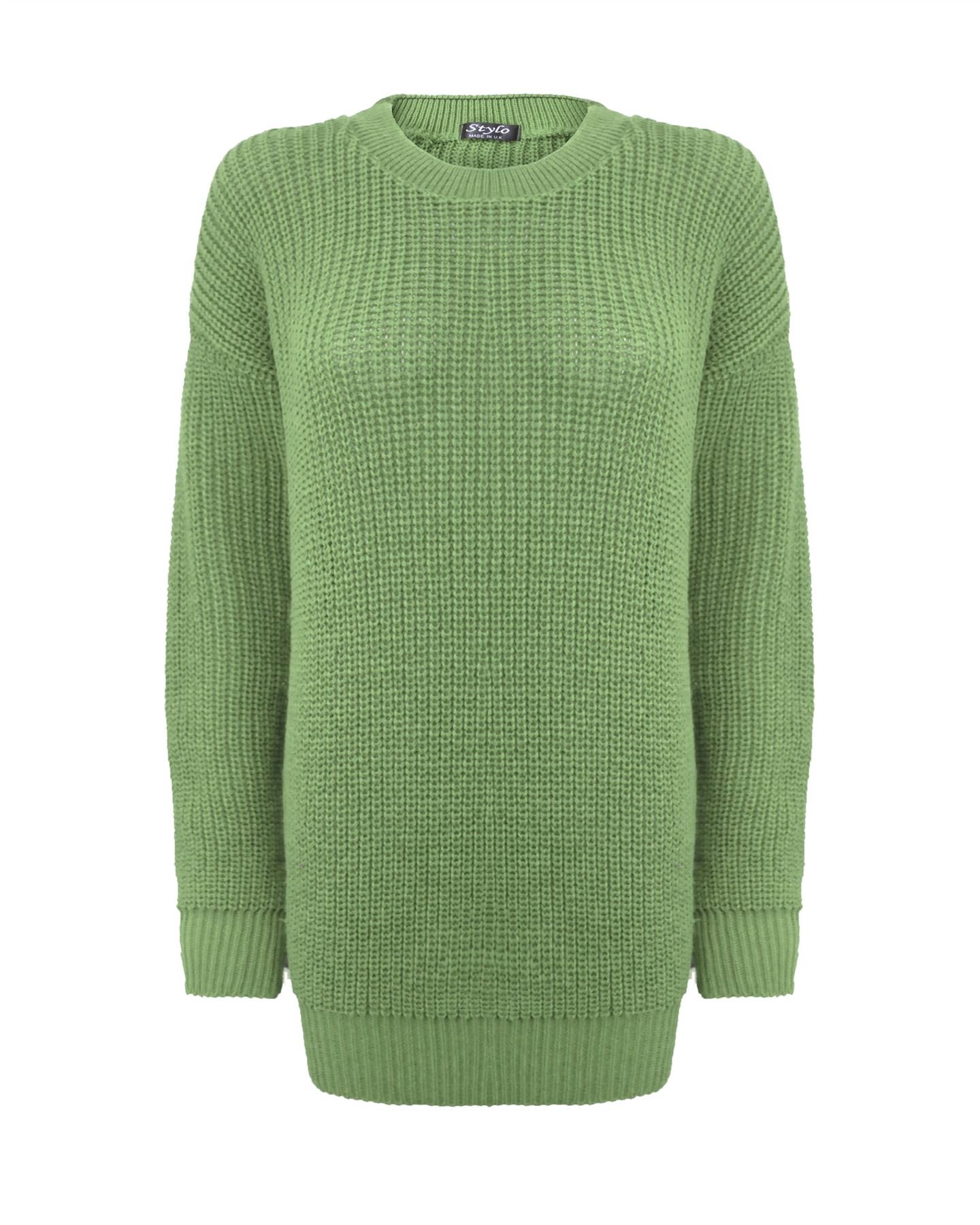 New Ladies Women Oversized Long Sleeve Knitted Baggy Jumper Sweater Crew Neck Pullover Top[Khaki,SM]