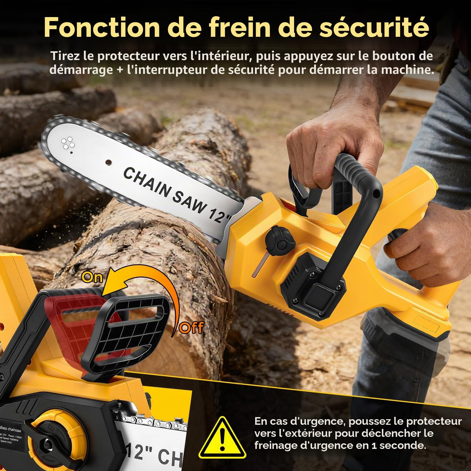 Tronçonneuse sans fil de 30 cm compatible avec batterie Dewalt 20 V, scie à chaîne manuelle sans balais de 30 cm, scies électriques avec 2 chaînes, huileur automatique et tension de chaîne, outil de
