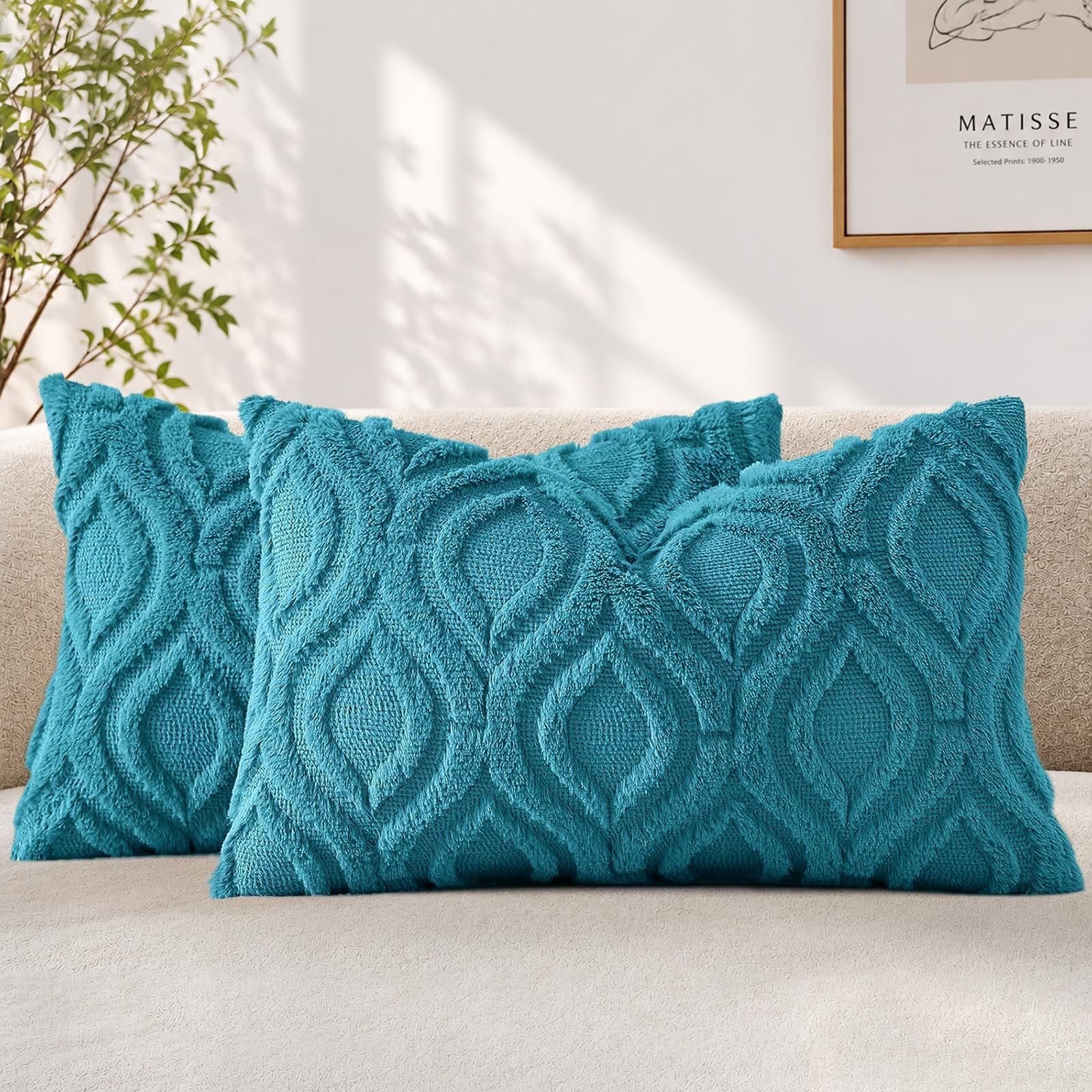 decorUhome Christmas Soft Teal Throw Pillow Covers 12x20 Set of 2