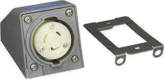 Hubbell HBL2320AR Locking Safety Shroud Receptacle, Angled Surface Mount, L6-20R, Gray
