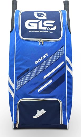 GLS Quest Pro with Wheel Cricket Kit Bag with Two Bat Pocket Compartment and Shoe Pocket (Blue, Kit Bag)
