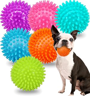 PWEITUOET 2.5" Squeaky Dog Balls 6-Pack for Small Medium Dogs - Spiked Chew Toys for Teeth Cleaning, Puppy Training & Fetch Play (Green)