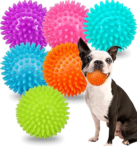 Bolas chirriantes para perros pequeños y medianos, paquete de 6 juguetes masticables para perros pequeños con púa, juguetes para cachorros para