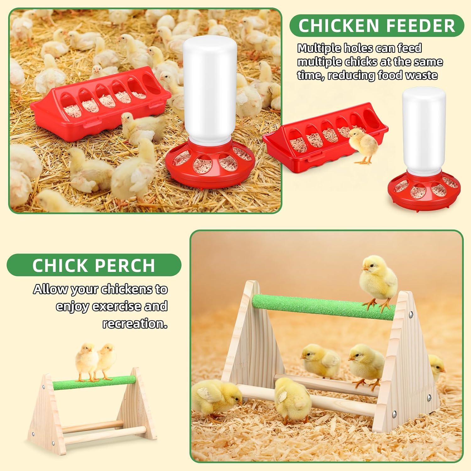 8 Pcs Chick Starter Kit Include Chicken Brooding Box with 75w Heat Lamp, Heated Chicken Waterer and Feeder, Chick Perch, Flip Top Poultry Feeder for Duck Goose Quail