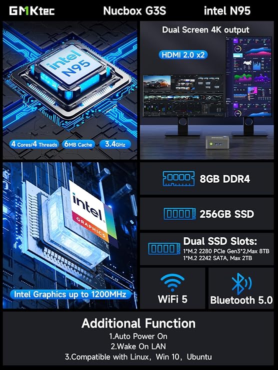GMKtec G3S Mini PC Computers Intel N95 Processor (Turbo 3.4GHz)