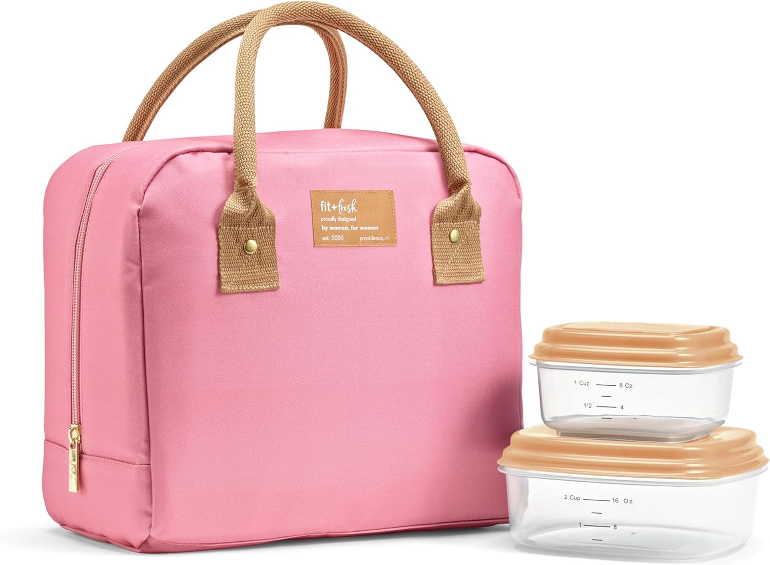 Fit & Fresh Lunch Bag For Women, Insulated Womens Lunch Bag For Work, Leakproof & Stain-Resistant Large Lunch Box For Women With Containers, Zipper Closure Bloomington Bag, Dusty Rose