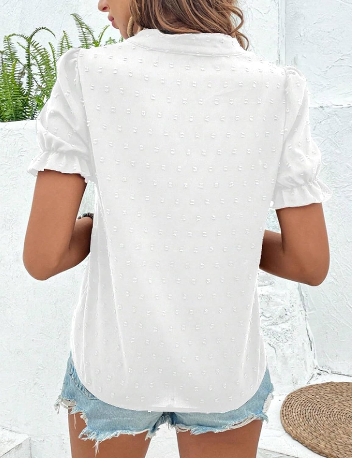 ZILIN Women's Casual Floral Embroidered V Neck Boho Short Puff Sleeve Shirts Loose Summer Blouses Tops Fashion Clothes 2026 - Image 6