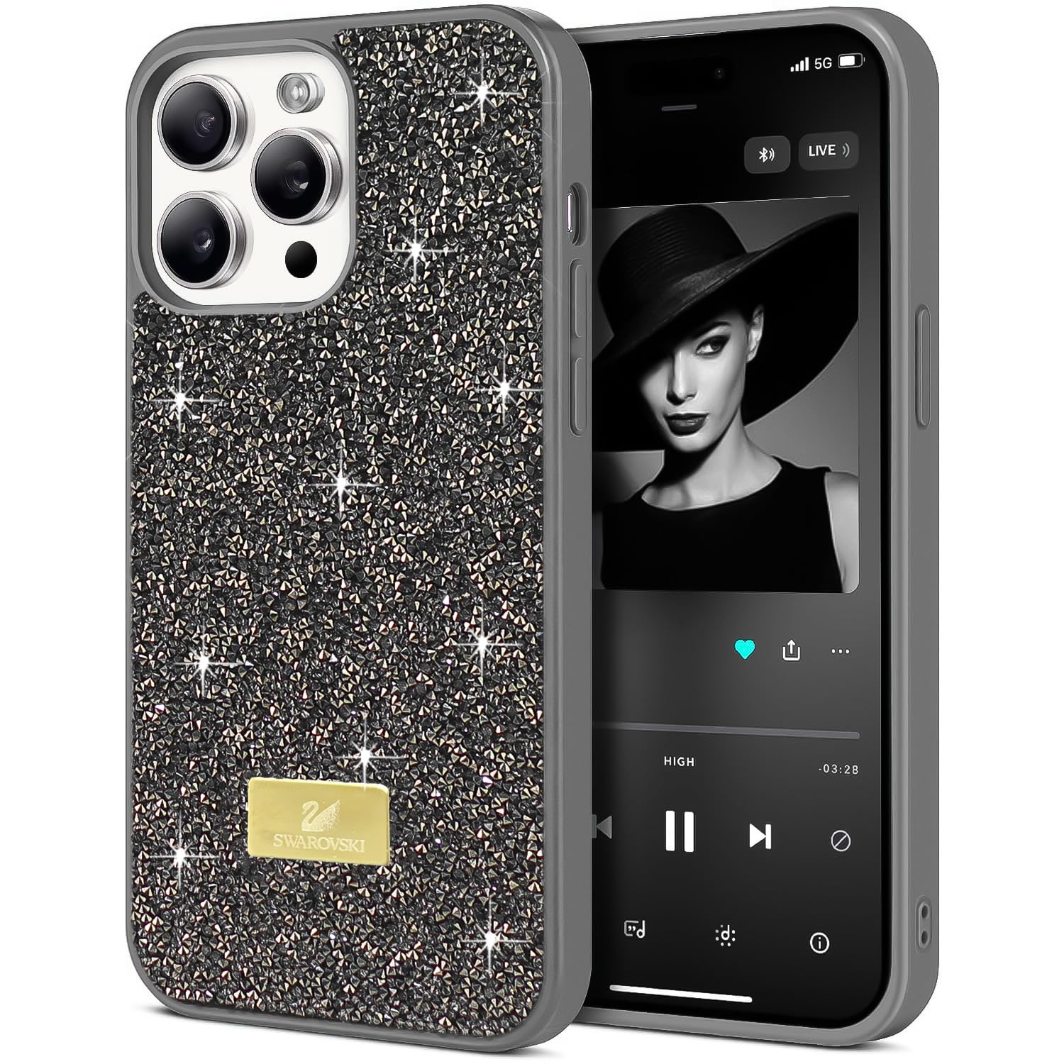 Dl3 Mobilak Case For iPhone 16 Pro Max 6.9-Inch Case Glitter, Sparkle Diamond Crystal Bling Case with Bling, Ultra Thin Lightweight Full Body Shockproof Anti-Scratch Protective Cover