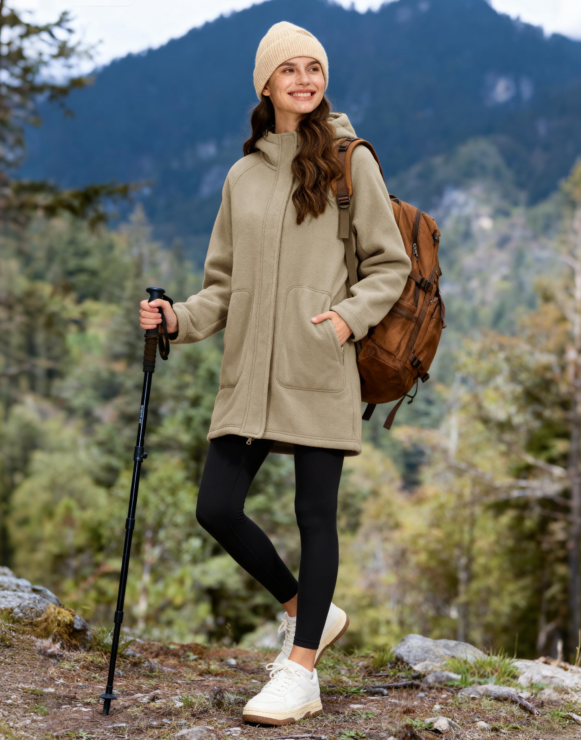 Pioneer Camp Fleecejacke Damen Lang Gefütterte Jacke Dicke Warme 400g Hoodie Jacke Full-Zip Kapuzenpullover Mantel mit Kapuze Antistatische Mäntel Herbst Winterjacke (Fällt groß aus)