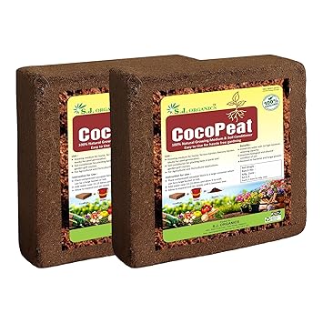 SJ Organics - Cocopeat Block 10 Kg | Natural Coconut Coir Fibres | Organic Fertilizer for Home Gardening and Potted Plants (Pack of 2, 10 kg) - image, photos