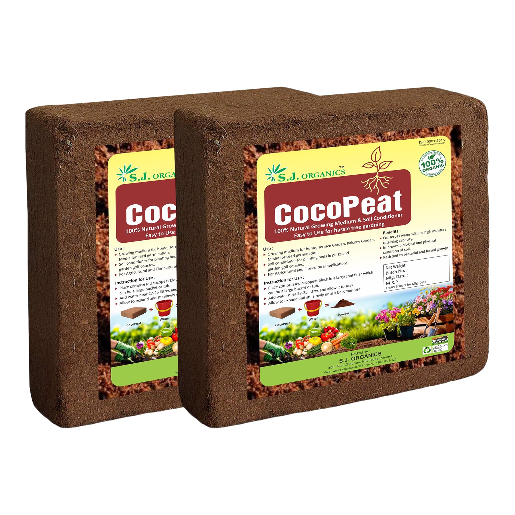 Cocopeat Block 10 Kg | Natural Coconut Coir Fibres | Organic Fertilizer for Home Gardening and Potted Plants (Pack of 2, 10 kg)