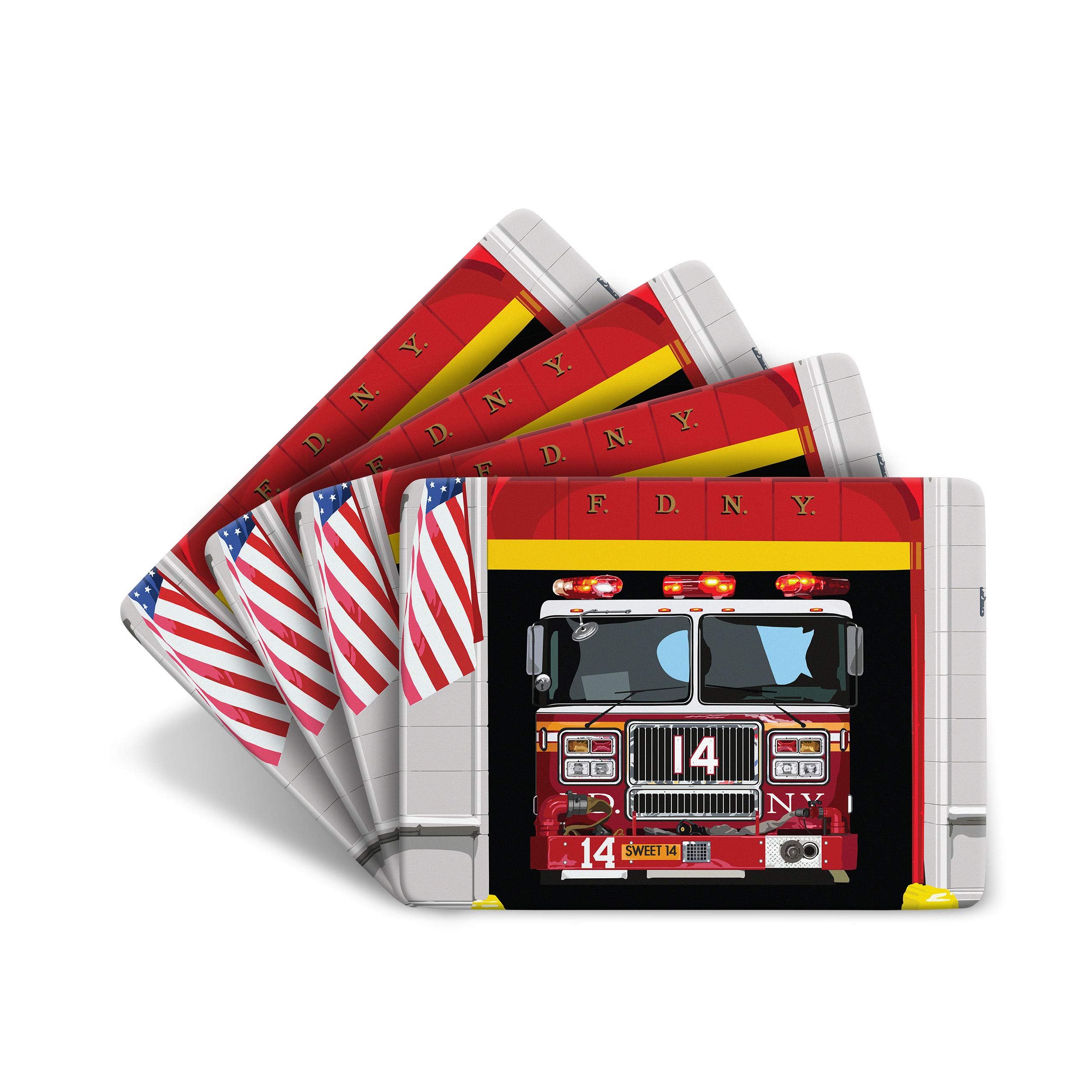 Leslie Gerry Multicolor New York Fire Department Set Of 4 Table Mats Placemat - American Usa Gift
