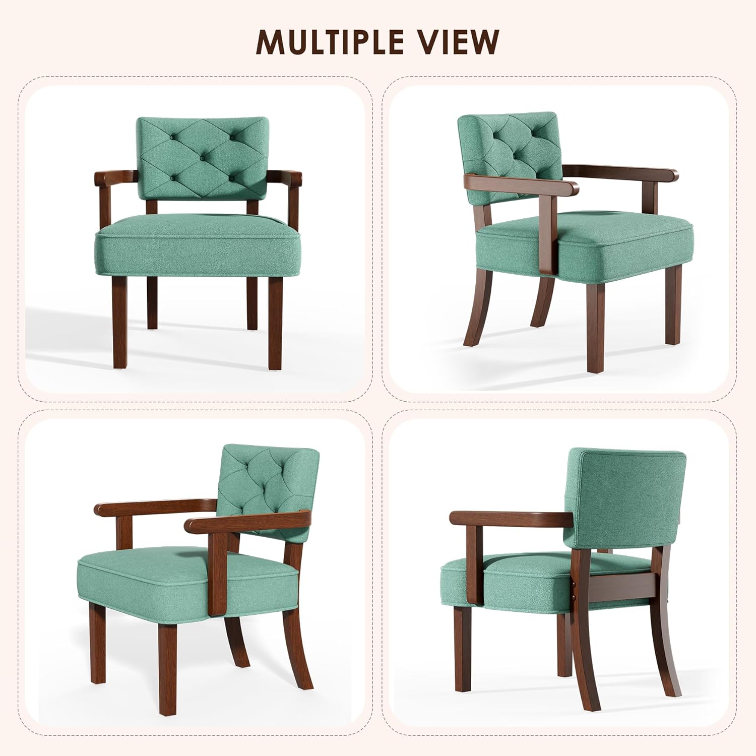 Versatile Accent Chairs Set of 2,Butacas para Sala, Modern Oversize Arm Chair,Upholstered Wooden Chairs with Arm Rest,Tufted Backrest,Cushion, for Office,Waiting/Reading/Living Room, Green