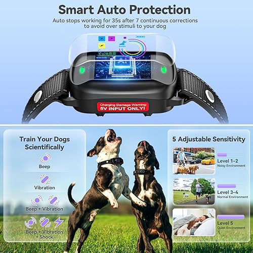 Miniatura 8 de TASDISE - Collar antiladridos para perros grandes, medianos y pequeños, 6 modos ajustables, collar de entrenamiento antiladridos con 5 niveles de