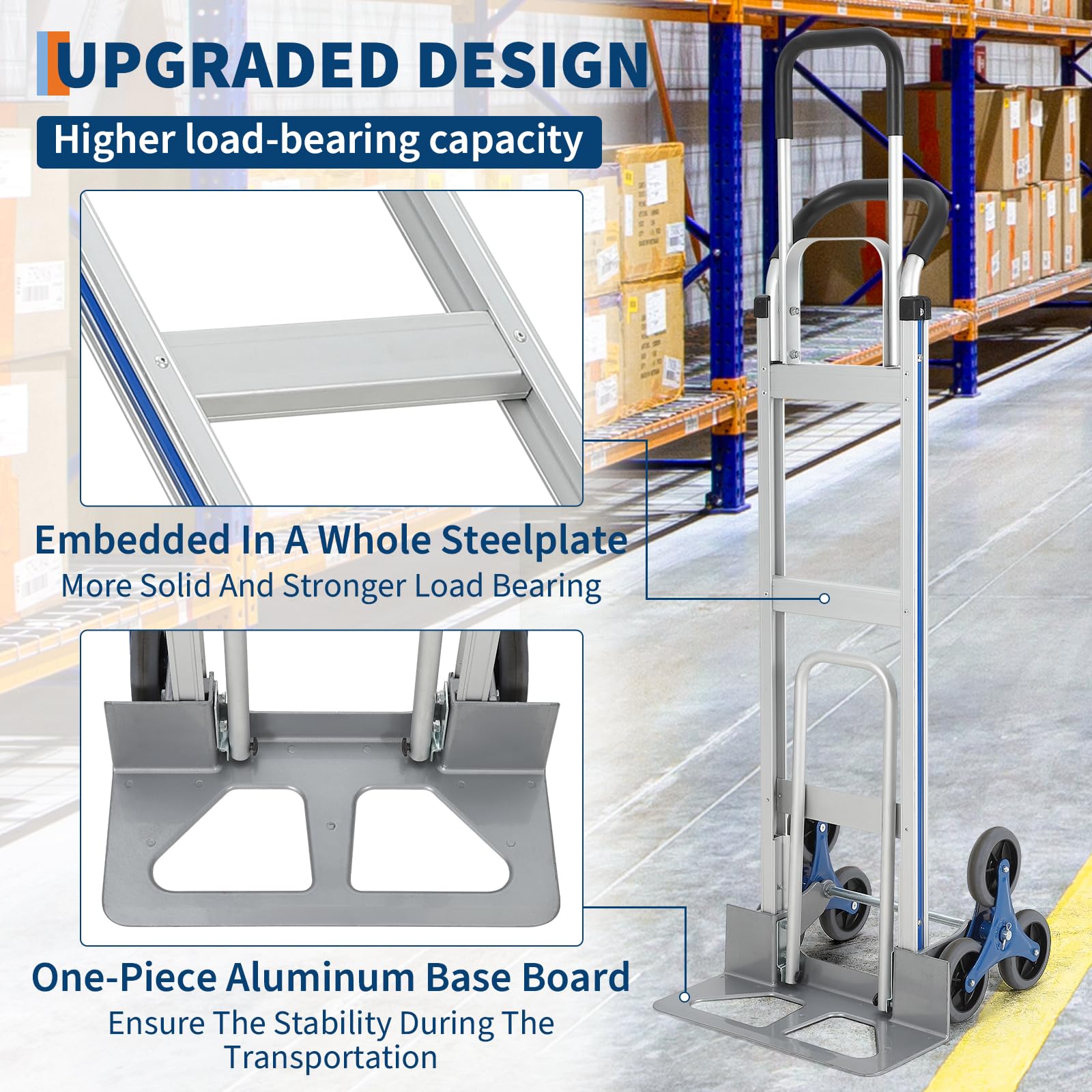GarveeHome Treppenkarre Sackkarre Aluminiumlegierung Treppensackkarre Klappbar Treppensteiger Transportkarre Staplerkarre Transportwagen Für Umzug & Schwere Gegenstände
