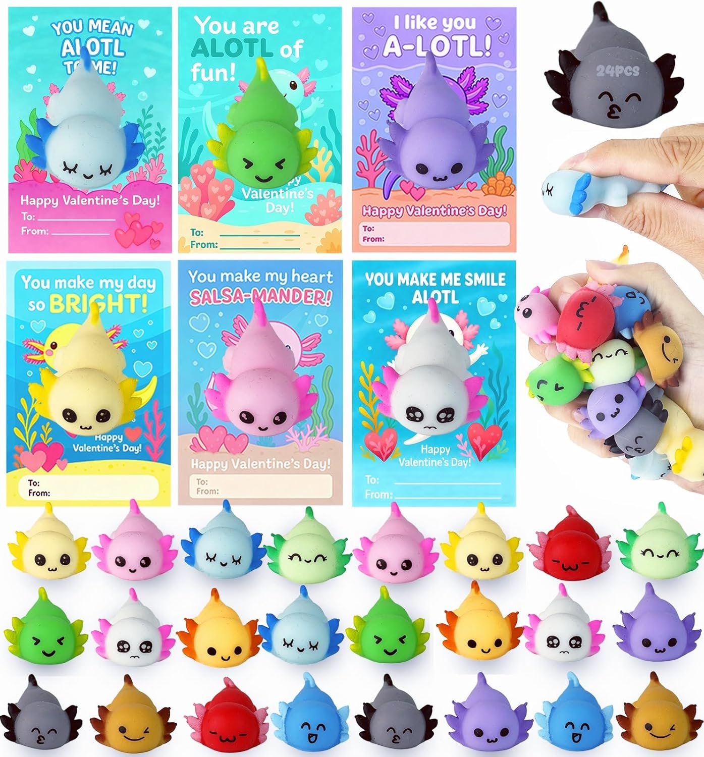24 Packs Axolotl Mochi Squishy Toy,Bulk Stress Relief Fidget Toy,Mini Squishies Axolotl Party Favors Classroom Gifts