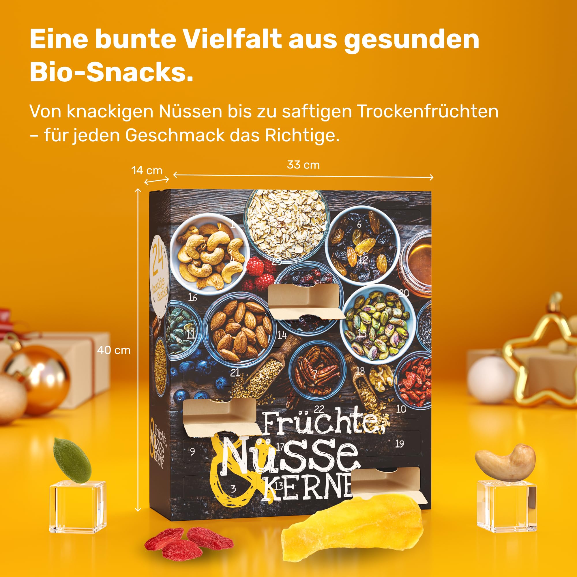 UMBRELLA® Früchte Nüsse Kerne Adventskalender 2025 – 24 Gesunde Snacks Vegan Trockenfrüchte Hergestellt in DE