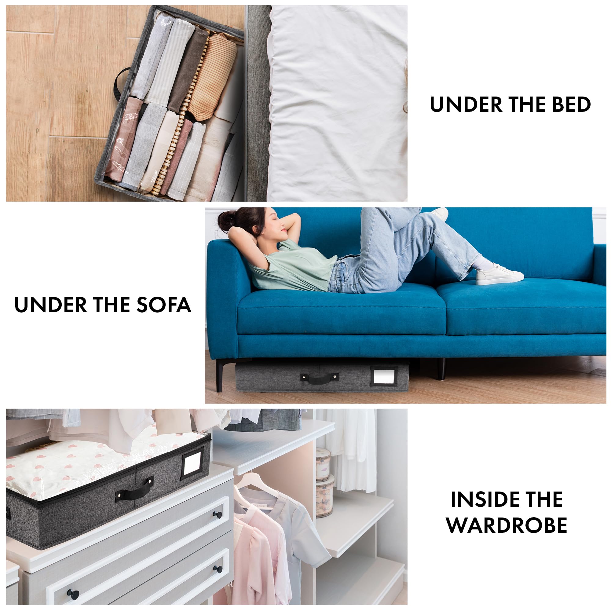 CONTENITORI PORTAOGGETTI SOTTOLETTO con maniglie e ruote, organizer per