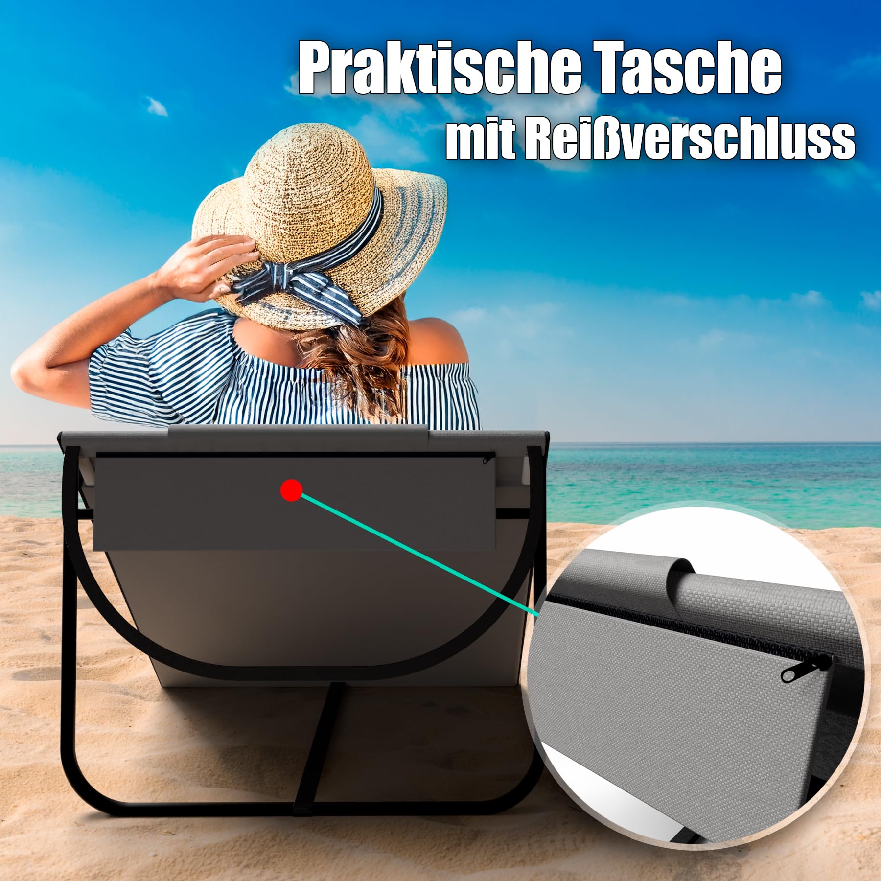 BigDean Strandliege 2er Set Strandstuhl klappbar leicht nur 1,3 kg - Strandmatte tragbar und gepolstert