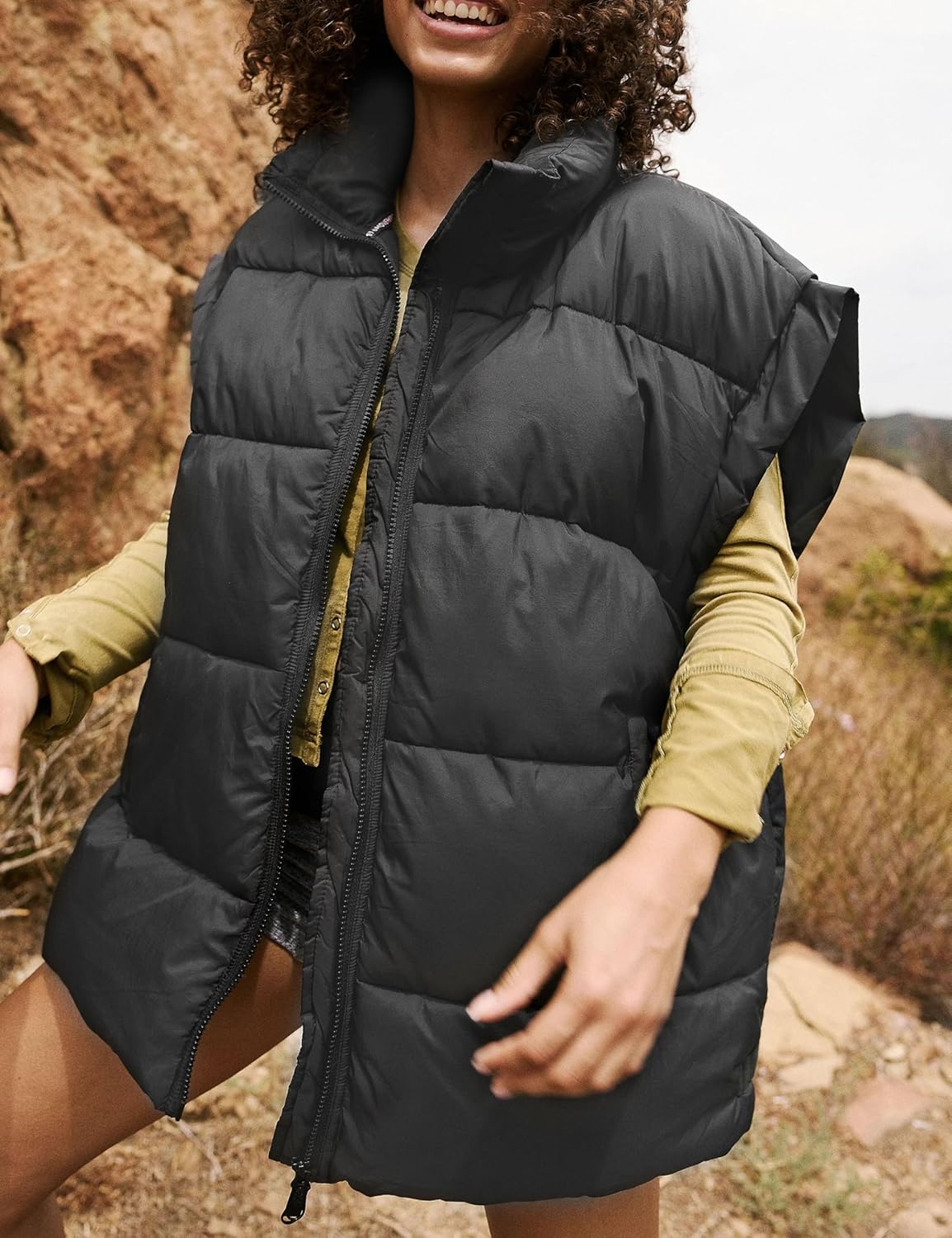 Women's Winter Crop Puffer Vest Lightweight Warm Flysleeve Stand Collar Padded Puffy Jackets Coats with Pockets - Image 5